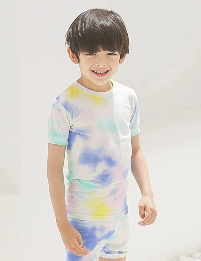 Tie dye Blue Yellow Purple Short Sleeve Pajamas