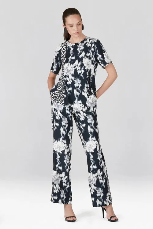 Tie-Dye Floral Fluid Crepe Pull On Pants