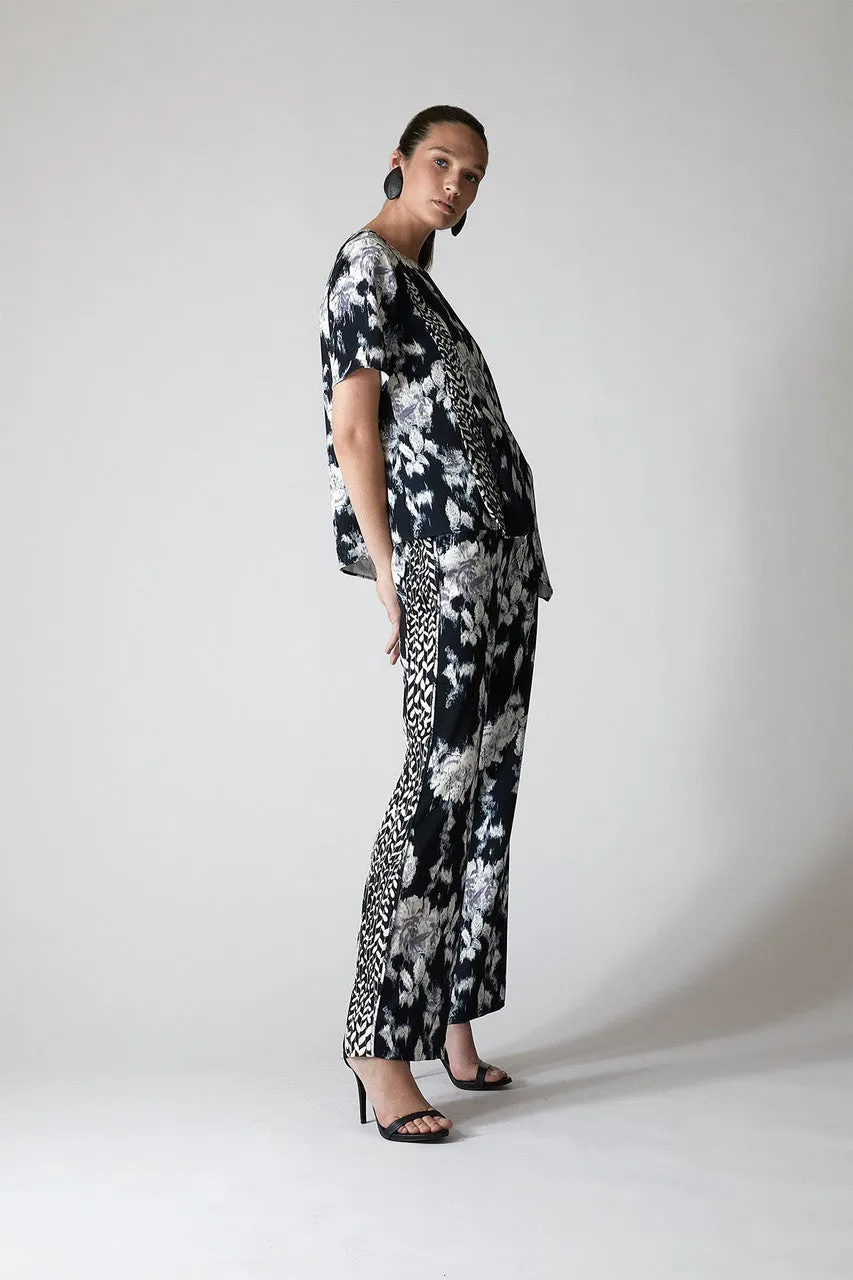 Tie-Dye Floral Fluid Crepe Pull On Pants
