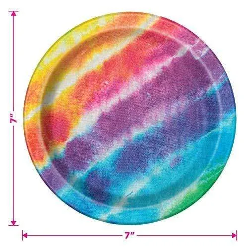 Tie Dye Rainbow Dessert Party Pack - Plates, Napkins, Cups, and Table Cover for Beach Bum, 60's, and Hippie Theme Parties (Serves 16)