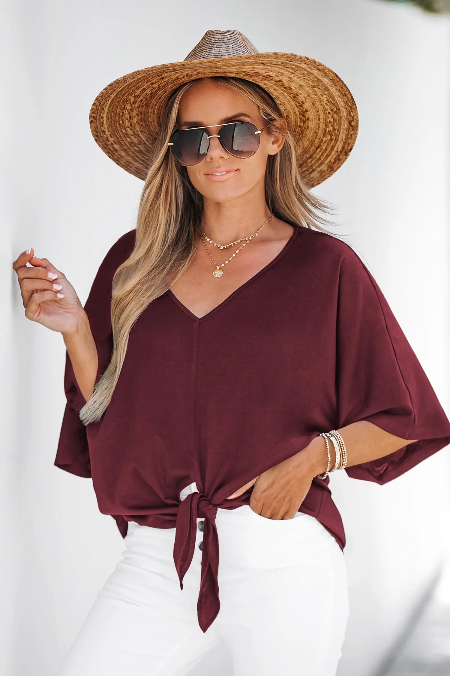 Tie Front Dolman Sleeve Top