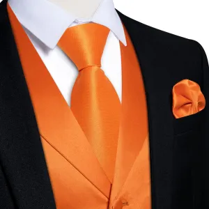 Ties2you Silk Vest Warm Orange Solid Notched Collar Mens Vest for Casual