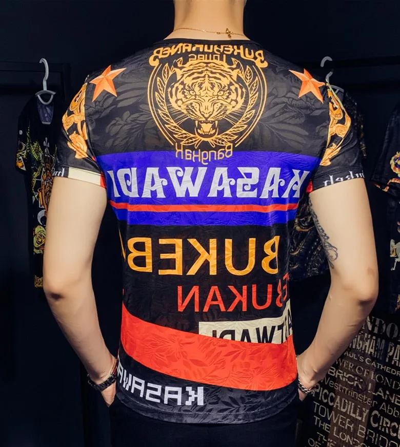 Tiger Head Back Men Printed Stretch T-Shirt