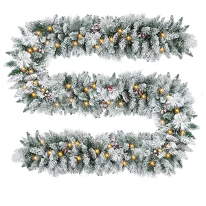 timeless 9ft Pre-lit Snow Flocked Christmas Garland with 50 LED Lights and Pine Cones for Indoor/Outdoor Decoration Multicolor