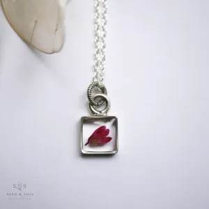 Tiny Square Pendant Necklace - Coral Bell