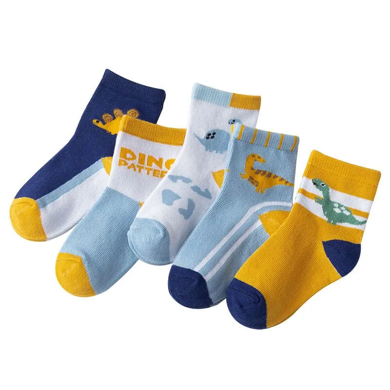 Todderl/Kid Boy's Dinosaur Pattern Design 5 Pairs of Socks