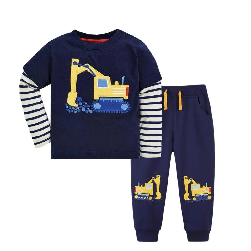 Toddler Boy's Casual Vehicle Print Pullover Sweatshirt with Pants Set