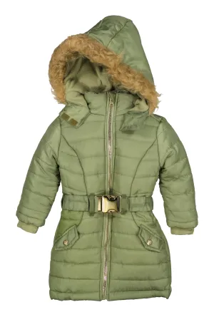 Toddler Girls Faux Fur Trim Hooded Puffer Jacket