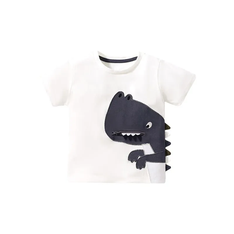 Toddler/Kid Boys Cartoon Adorable Dino Design White T-shirt