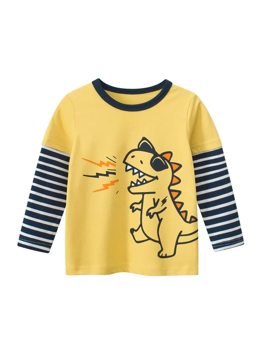 Toddler/Kid Boy's Long Sleeve Dinosaur Print Yellow T-shirt