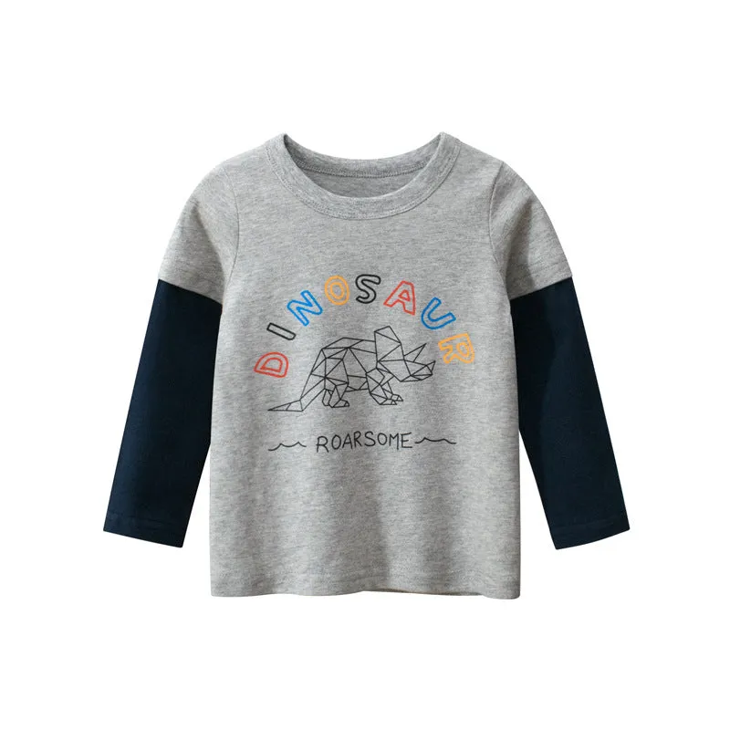 Toddler/Kid Boy's "Roarsome" Dinosaur Long Sleeve Shirt (3 designs)