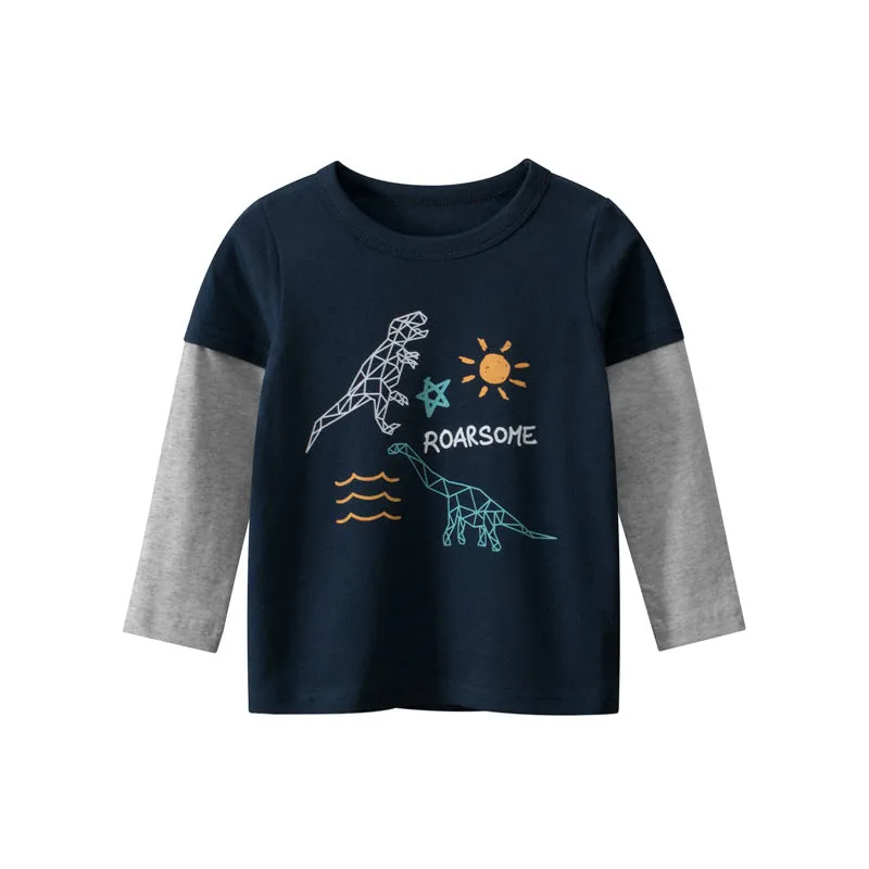 Toddler/Kid Boy's "Roarsome" Dinosaur Long Sleeve Shirt (3 designs)