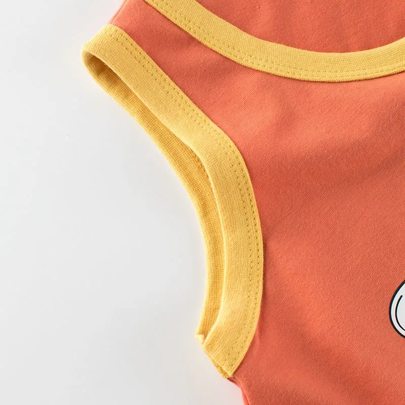 Toddler/Kid Boy's Sleeveless Cartoon Print Design Orange Vest