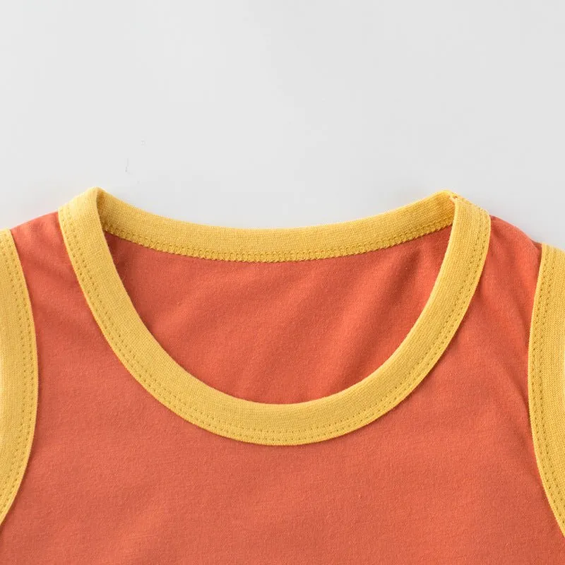 Toddler/Kid Boy's Sleeveless Cartoon Print Design Orange Vest