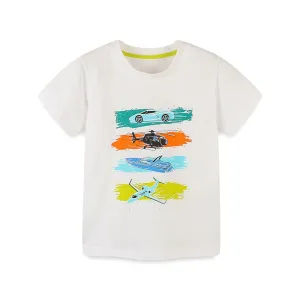 Toddler/Kid Boy's Transportation Vehicle Design White Tee