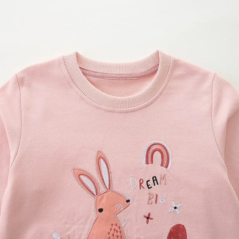 Toddler/Kid Girl Dream Big Bunny Embroidery Pink Sweatshirt