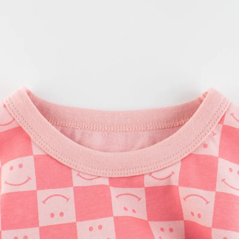 Toddler/Kid Girl's Allover Smile Face Print Pink T-shirt