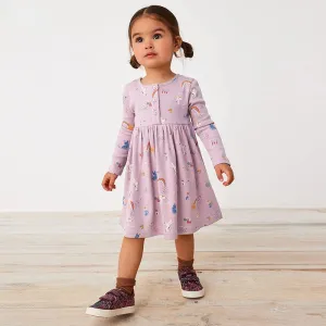 Toddler/Kid Girl's Long Sleeve Purple Cartoon Dress