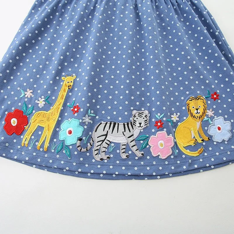 Toddler/Kid Girl's Long Sleeve Wildlife and Flowers Design Dress