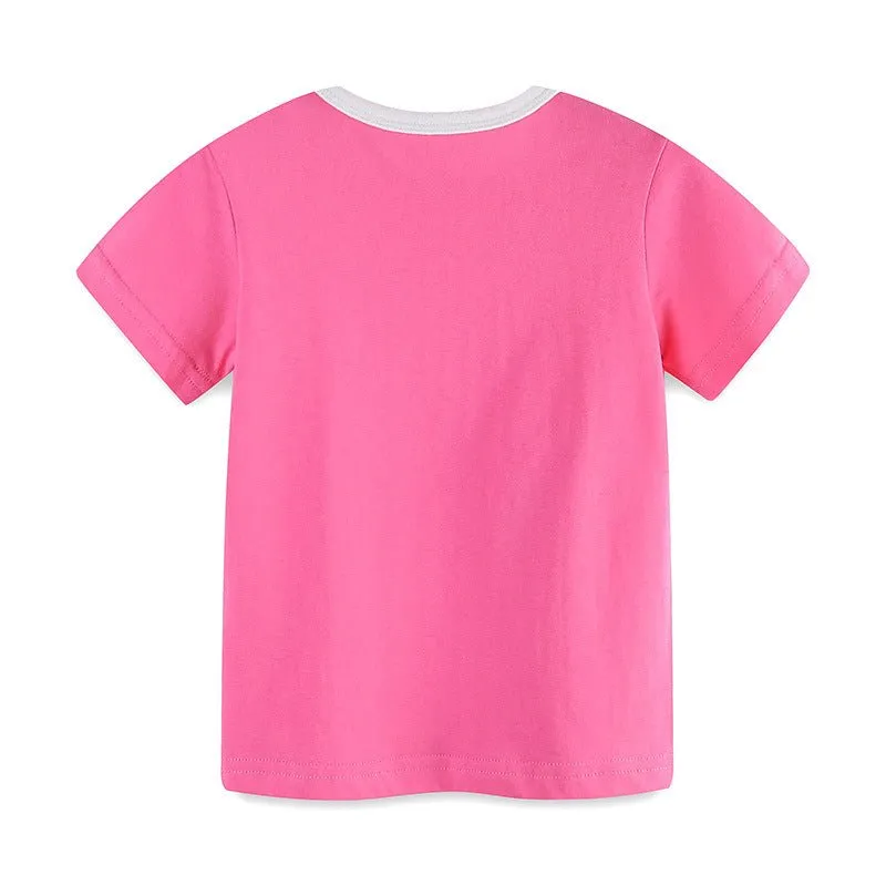 Toddler/Kid Girl's Pink Heart Design Short Sleeve Cotton Top