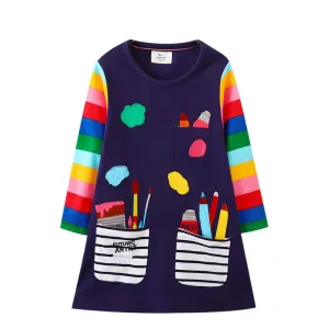 Toddler/Kid Girl's Rainbow Design with Two Pockets Dress