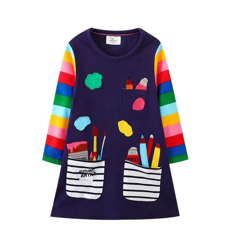 Toddler/Kid Girl's Rainbow Design with Two Pockets Dress