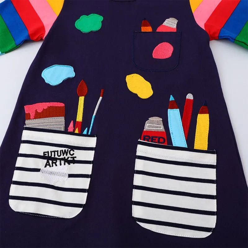 Toddler/Kid Girl's Rainbow Design with Two Pockets Dress