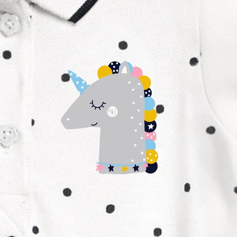 Toddler/Kid Girl's Short Sleeve Cartoon Unicorn Print Black Spot Polo Dress