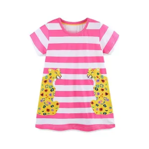 Toddler/Kid's Animal Design Embroidery Pink Dress
