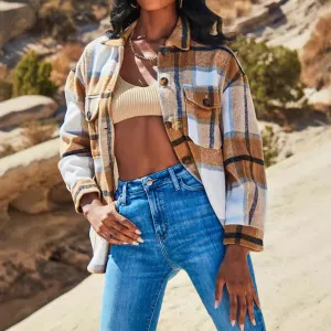 Toleet 90s fashion Fall 2024 Women's Loose Plaid Casual Lapel Row Button Pocket Jacket Coat