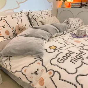 Toleet  Milk Fleece Winter Thickened Duvet Cover Bedding Coral Fleece Simple Luxury Winter Warm Thick Snow Wool 150 180 220X240CM Warm B