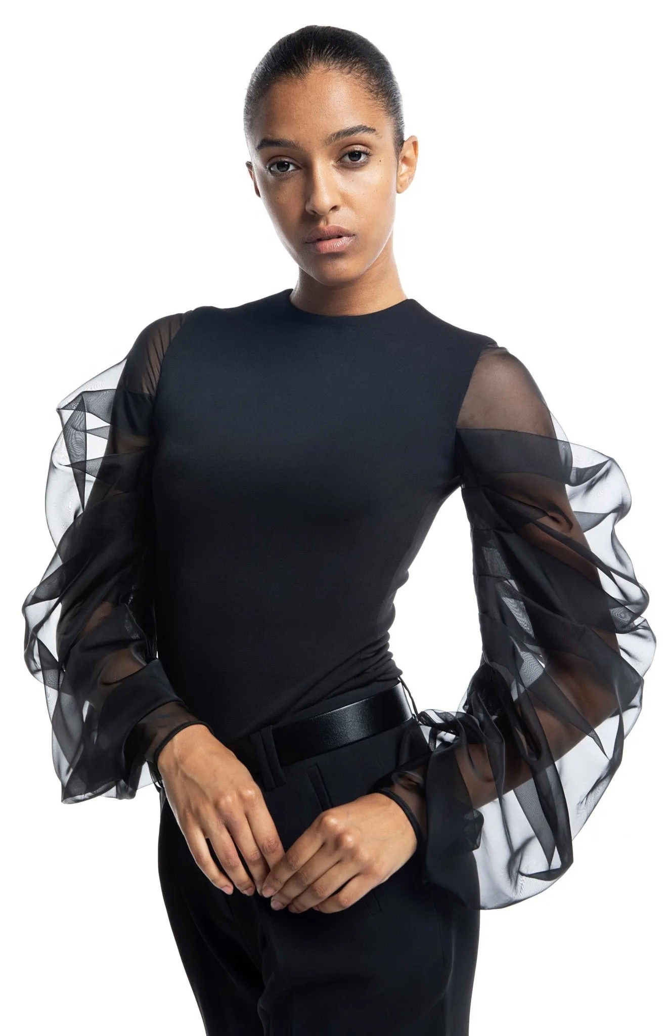 Tolemee | Contemporary Chic: Draped Silk Sleeve Top