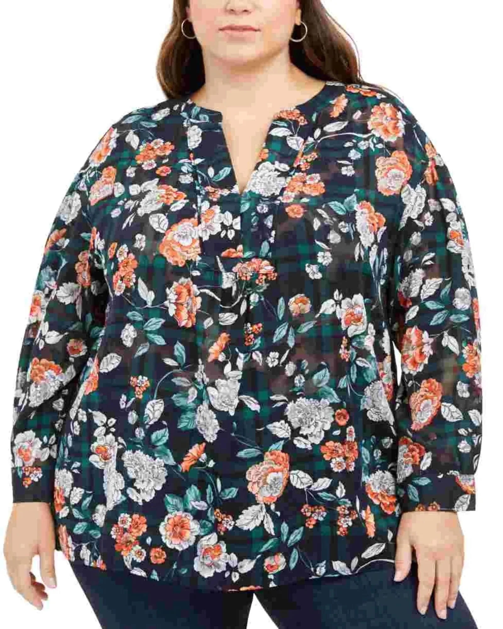 Tommy Hilfiger Women's Plus Size Printed Split Neck Top Blue Size 1X | Blue