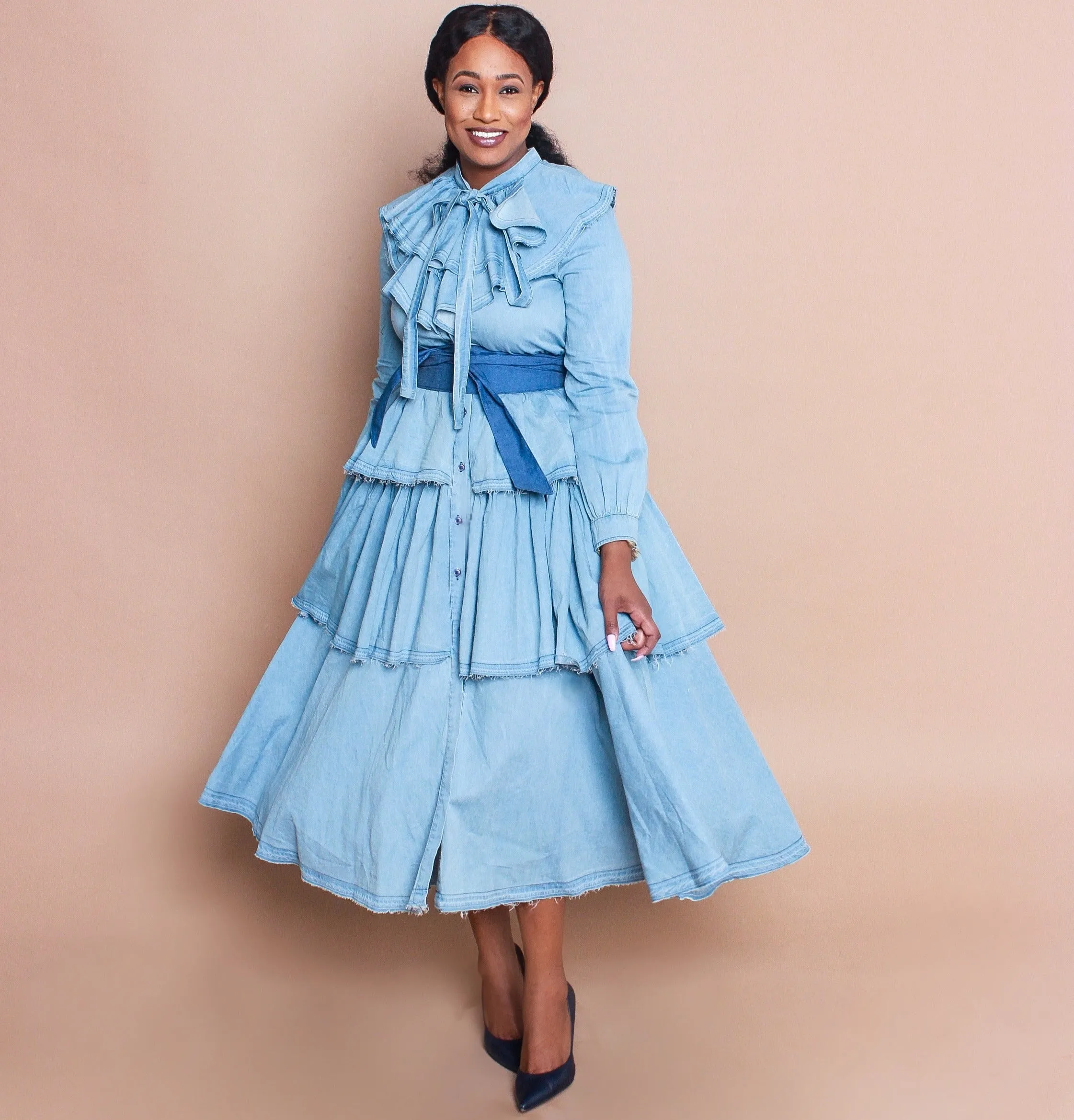 Too Fancy Denim Layered Dress