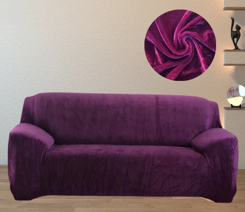 Trendily Premium Wrinkle-Free | Elastic Stretchable | Velvet Sofa Cover  Shiny Crushed Elegance Wine (SC-030)