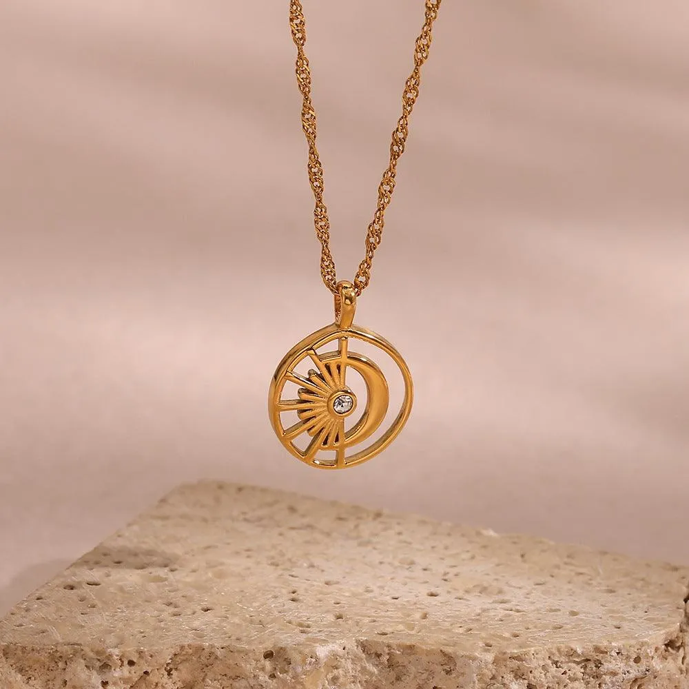 Trendy Moon Pendant Necklace with Water-Wave Chain – Perfect for Parties