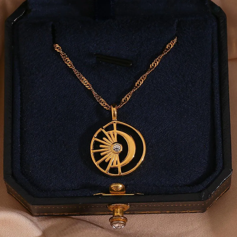 Trendy Moon Pendant Necklace with Water-Wave Chain – Perfect for Parties
