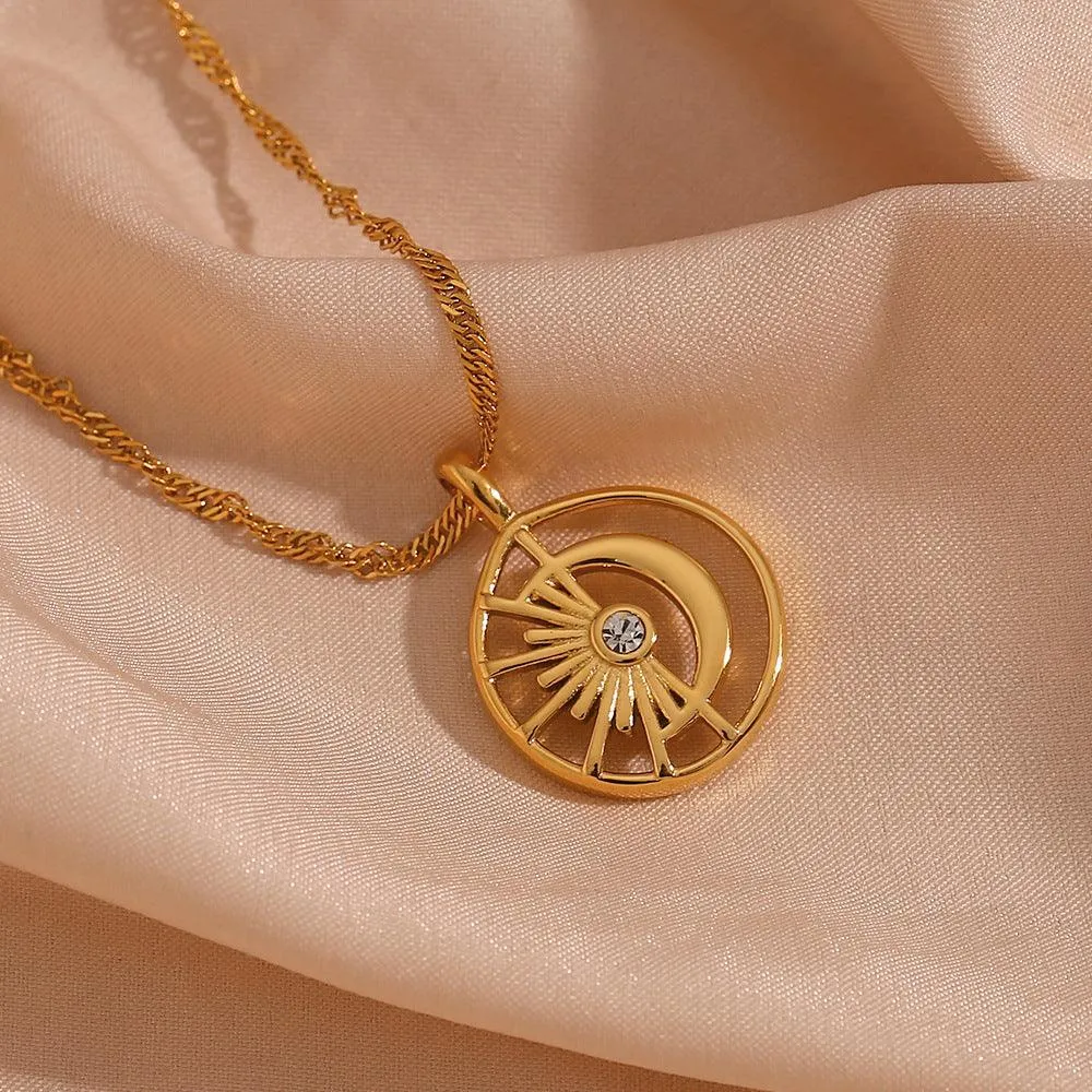 Trendy Moon Pendant Necklace with Water-Wave Chain – Perfect for Parties