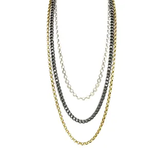 Tri-Tone Layered Chain Necklace