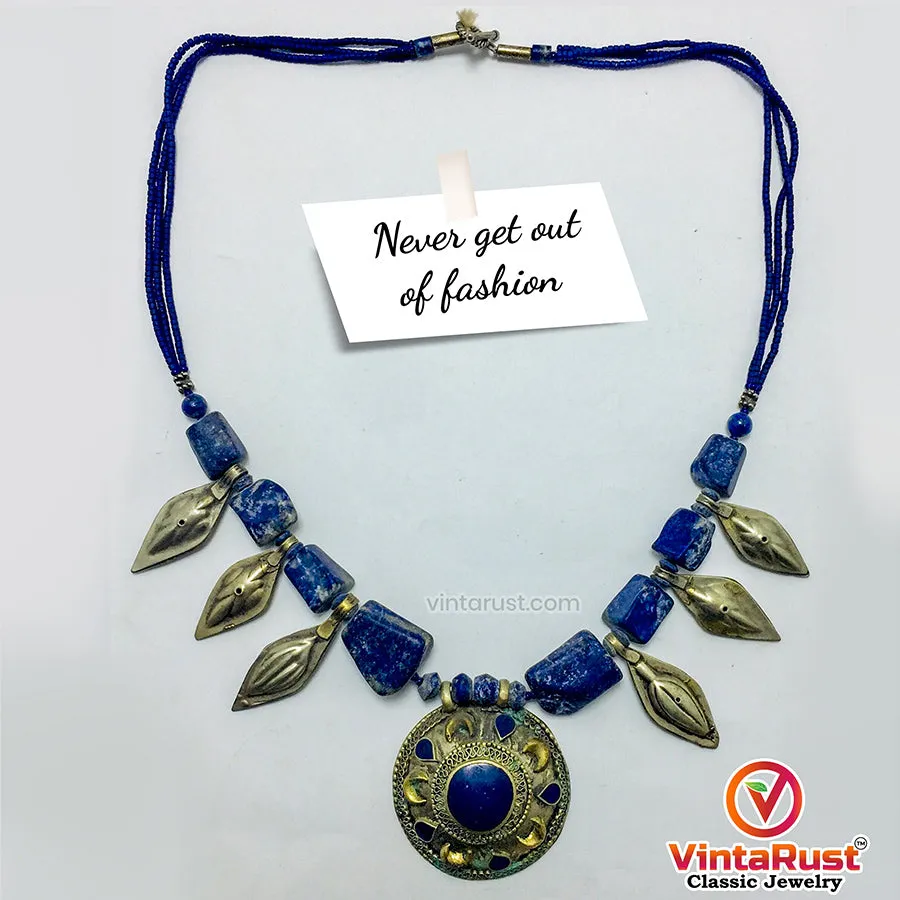 Tribal Lapis Stone Beaded Vintage Necklace, NLGT-02