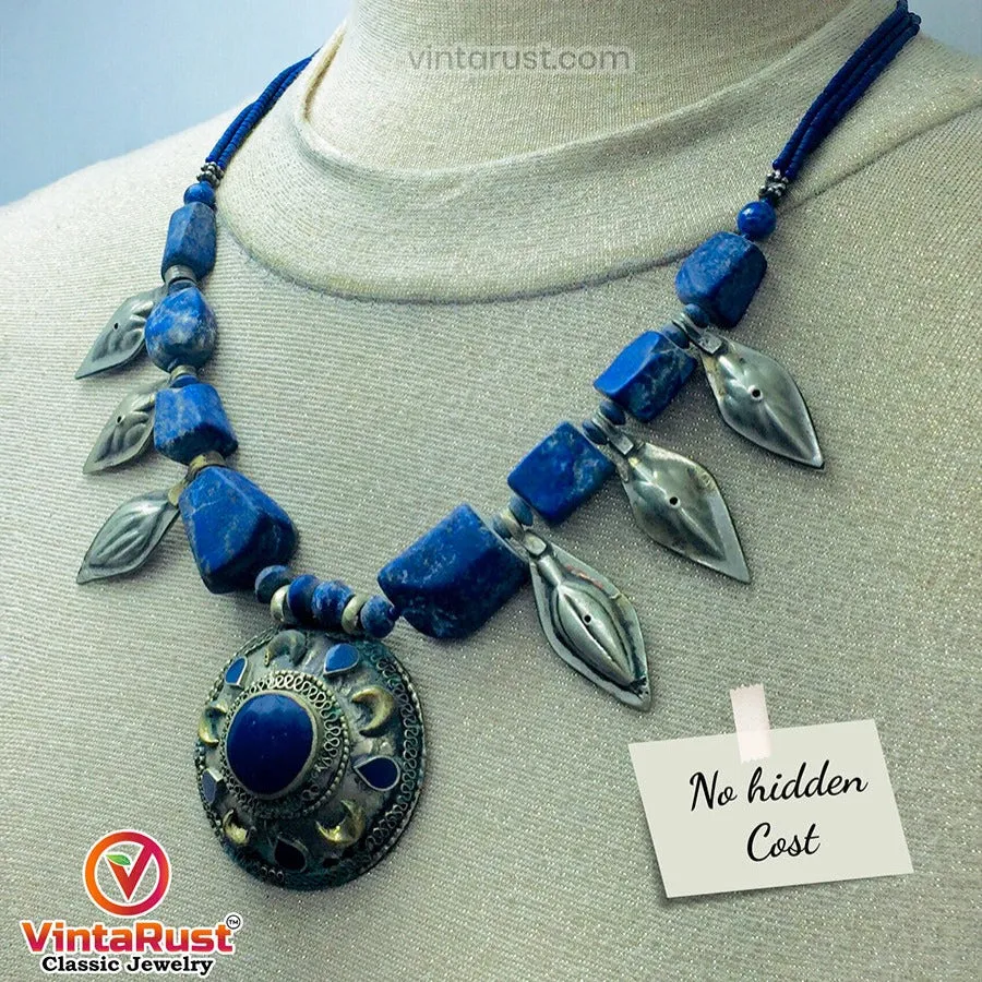 Tribal Lapis Stone Beaded Vintage Necklace, NLGT-02