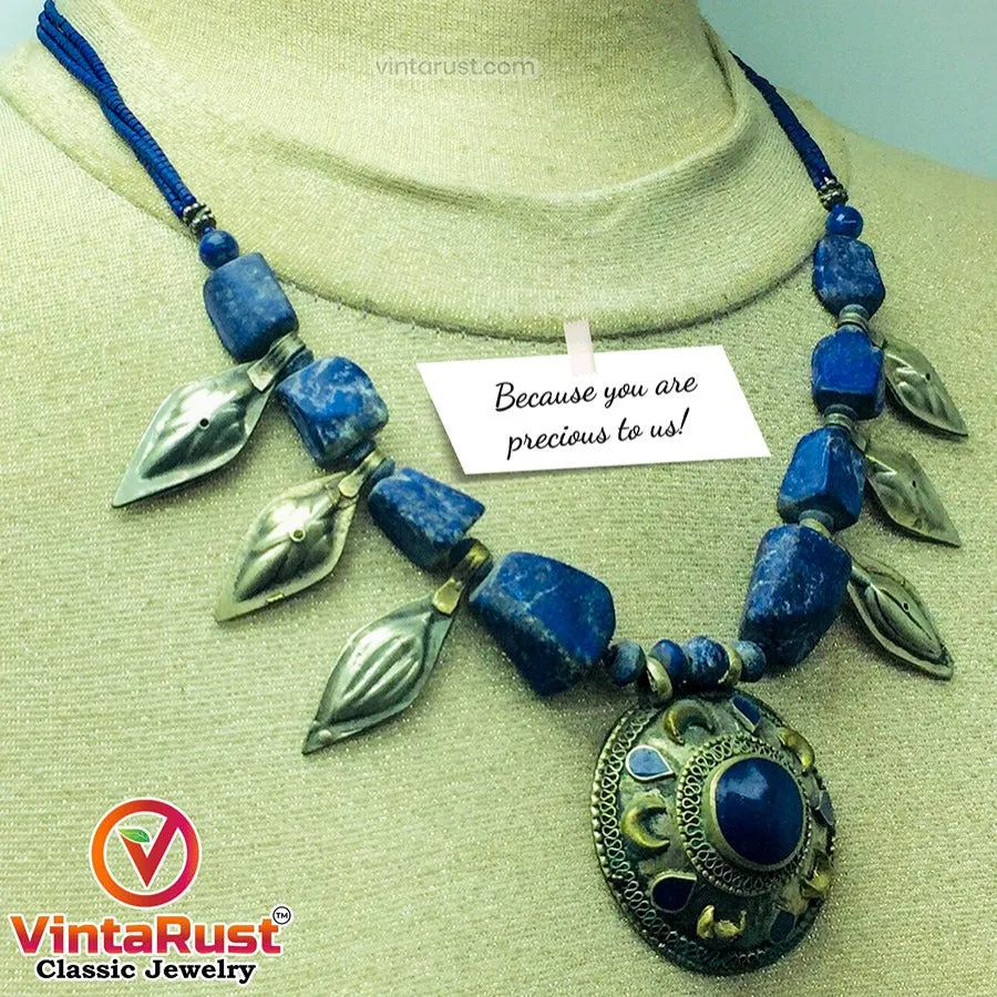 Tribal Lapis Stone Beaded Vintage Necklace, NLGT-02