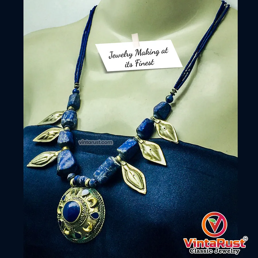 Tribal Lapis Stone Beaded Vintage Necklace, NLGT-02