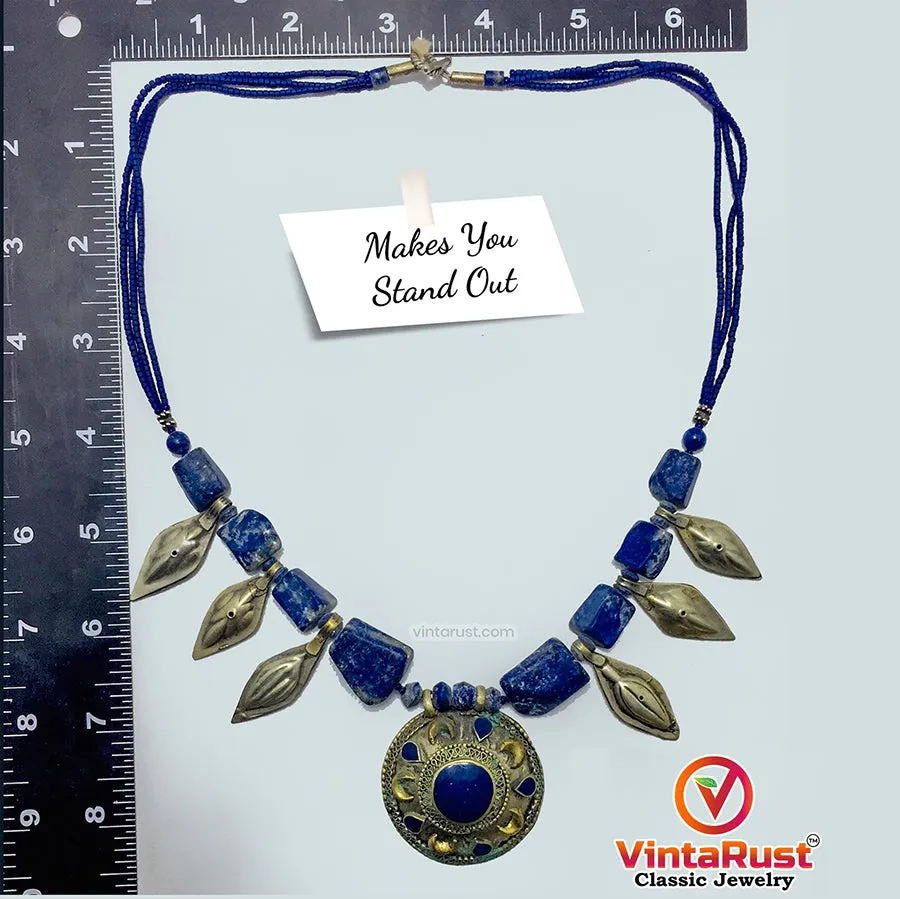 Tribal Lapis Stone Beaded Vintage Necklace, NLGT-02