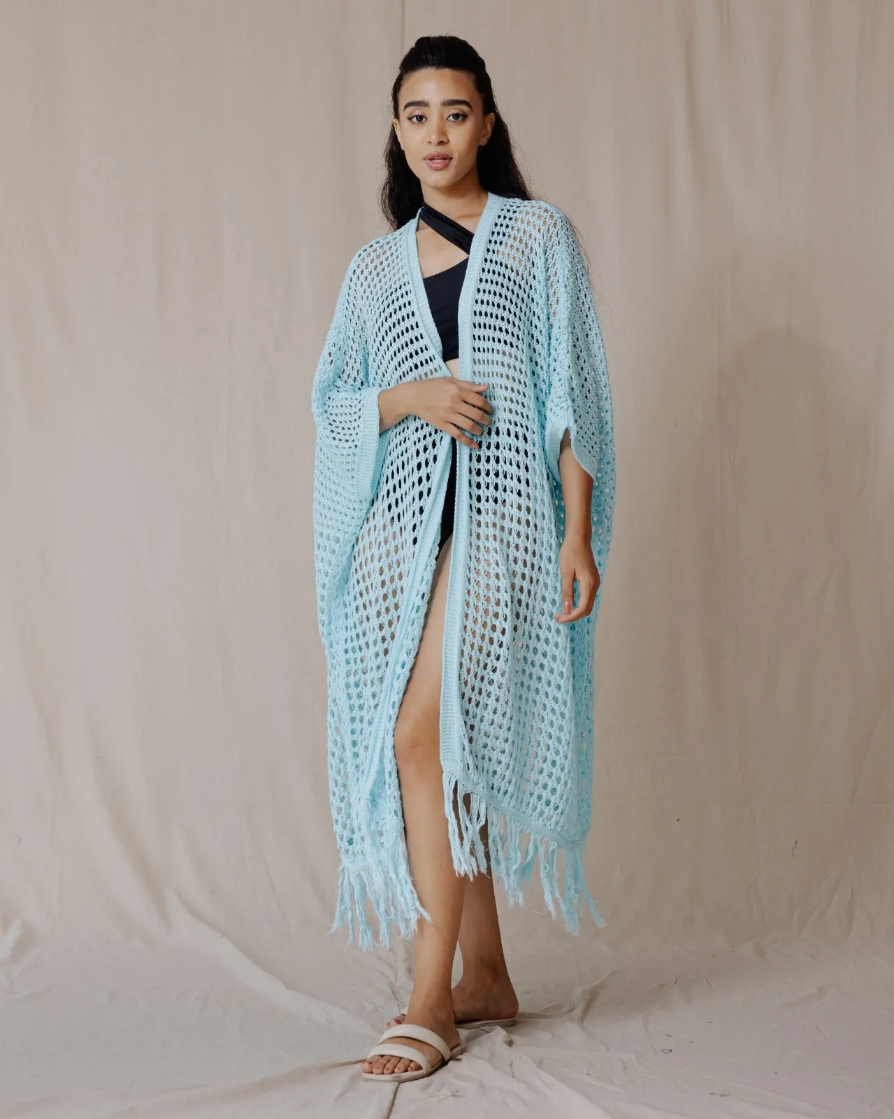Trico Fringed Kimono Baby Blue