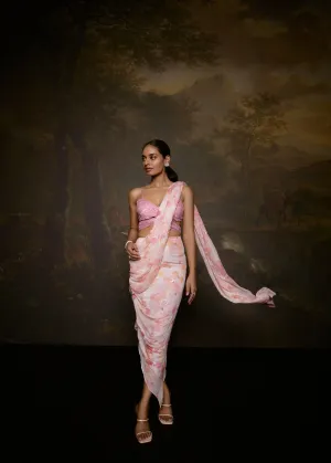Trisha White Pink Floral Embroidered Half Saree