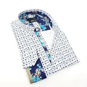 Turquoise Print Button Down Shirt W/ Trim