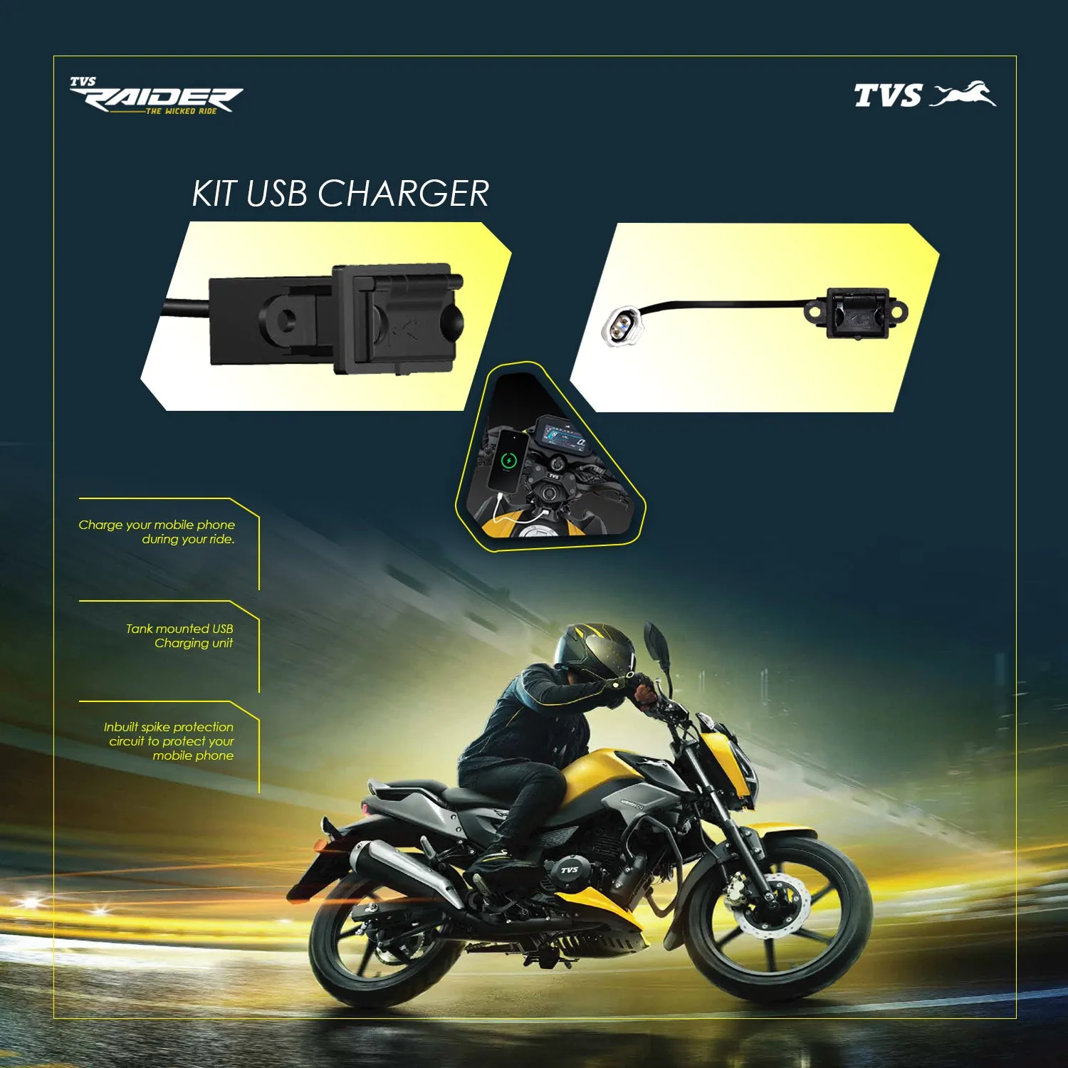 TVS USB Mobile Charger Kit for RAIDER | Waterproof, Shockproof and Easy to Install