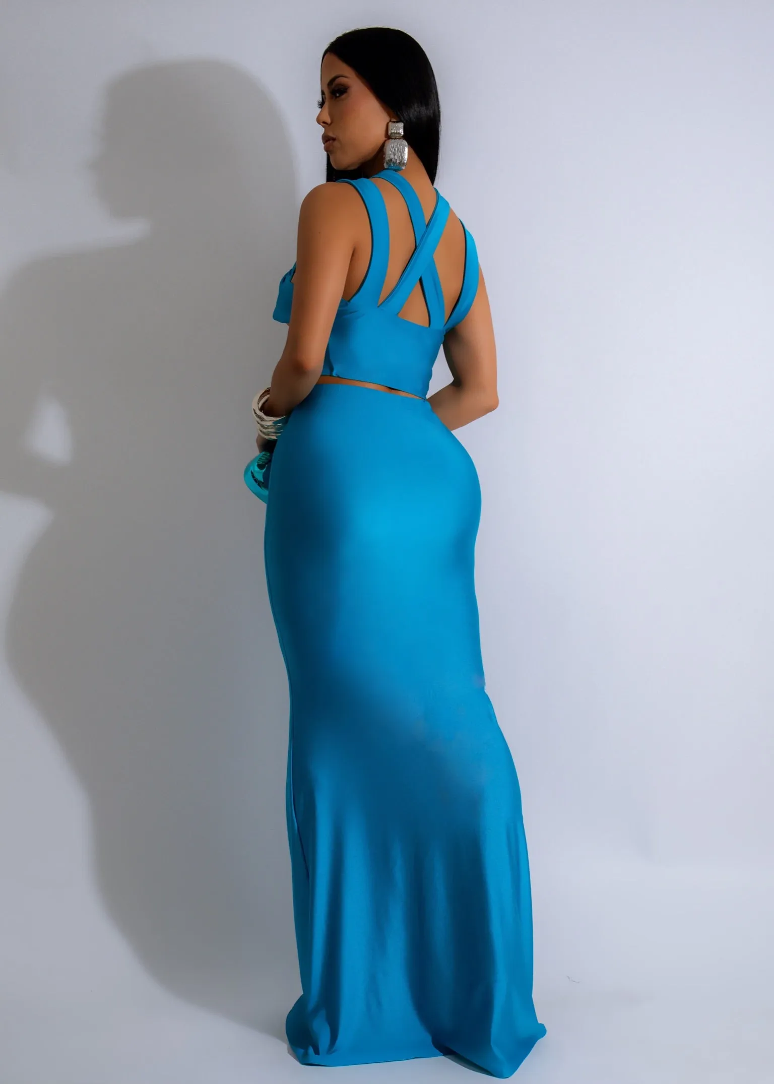 Twisted Elegance Skirt Set Blue