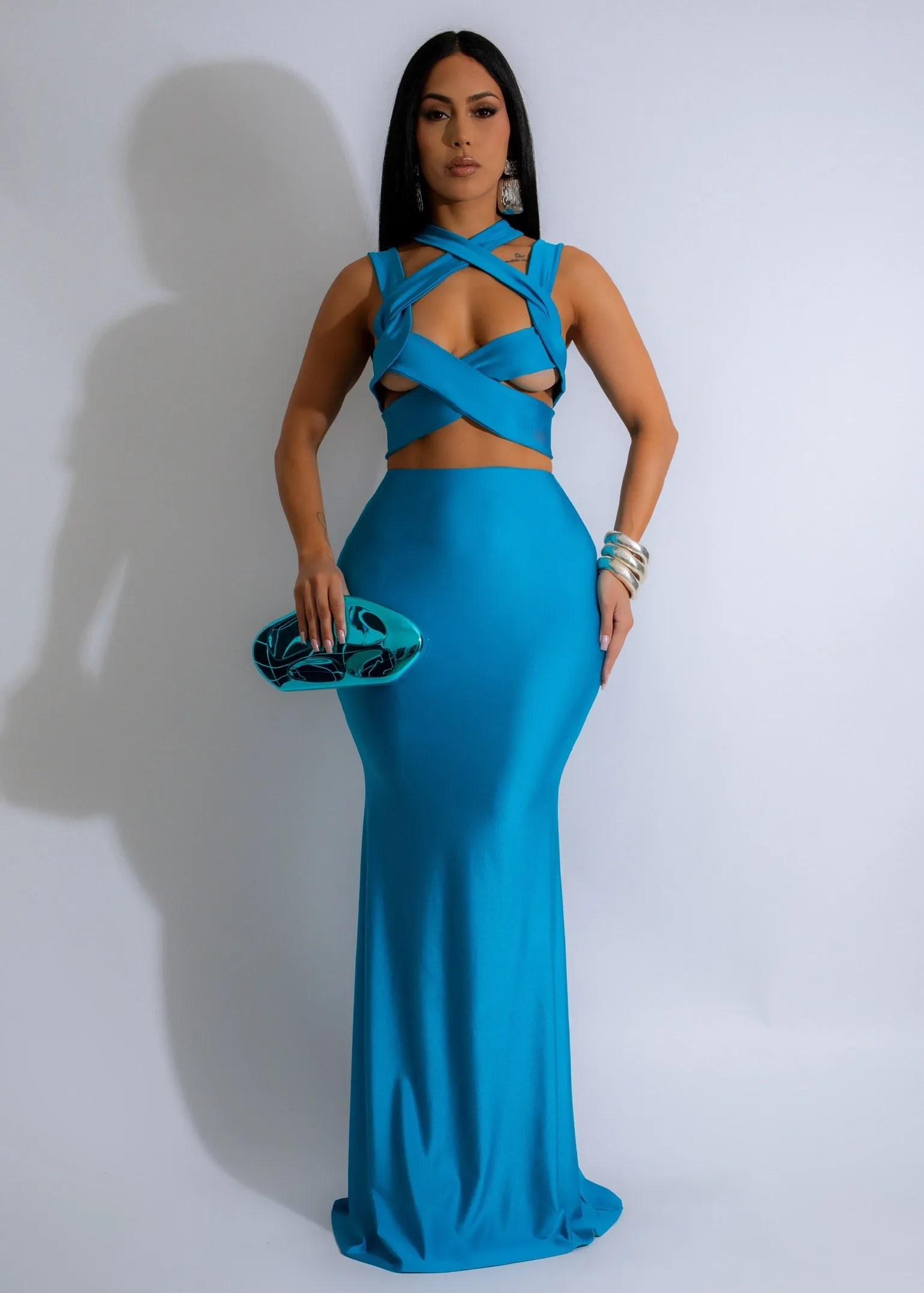 Twisted Elegance Skirt Set Blue